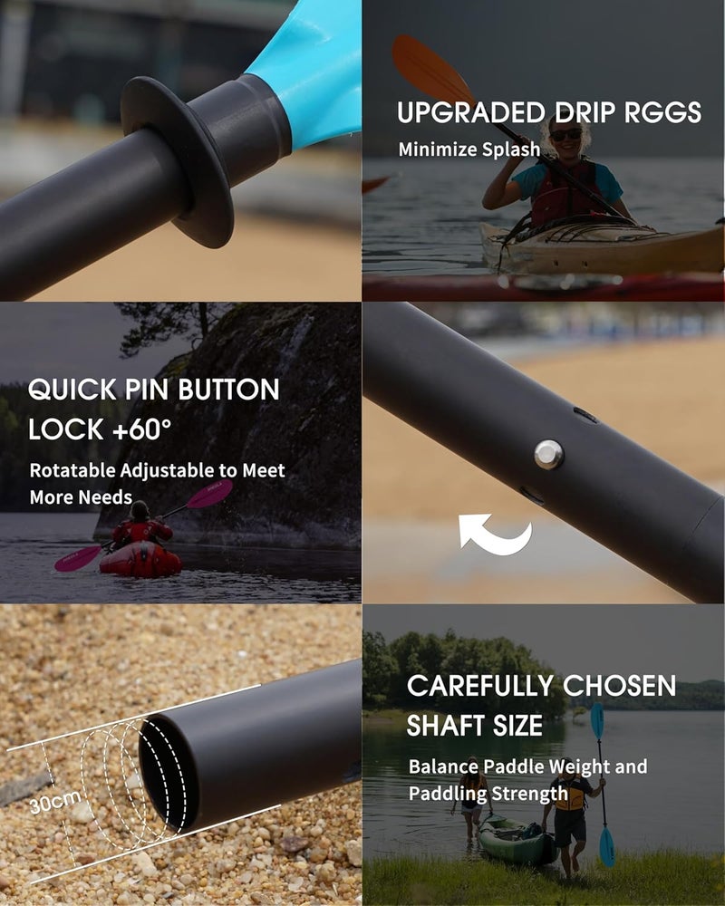 HIKULA Kayak Paddles Aluminum Shaft Paddle with Nylon Blades, Floating Adjustable Kayaking Oars, 3 Piece, 220-240cm/86-94 Inches,Black/Rose/Teal - Image 3